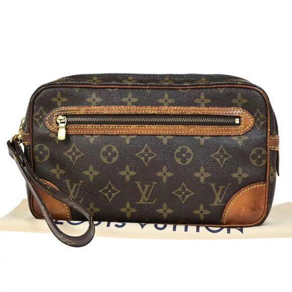 LOUIS VUITTON Marly Dragonne GM Clutch Hand Bag Monogram Brown - Picture 1 of 7